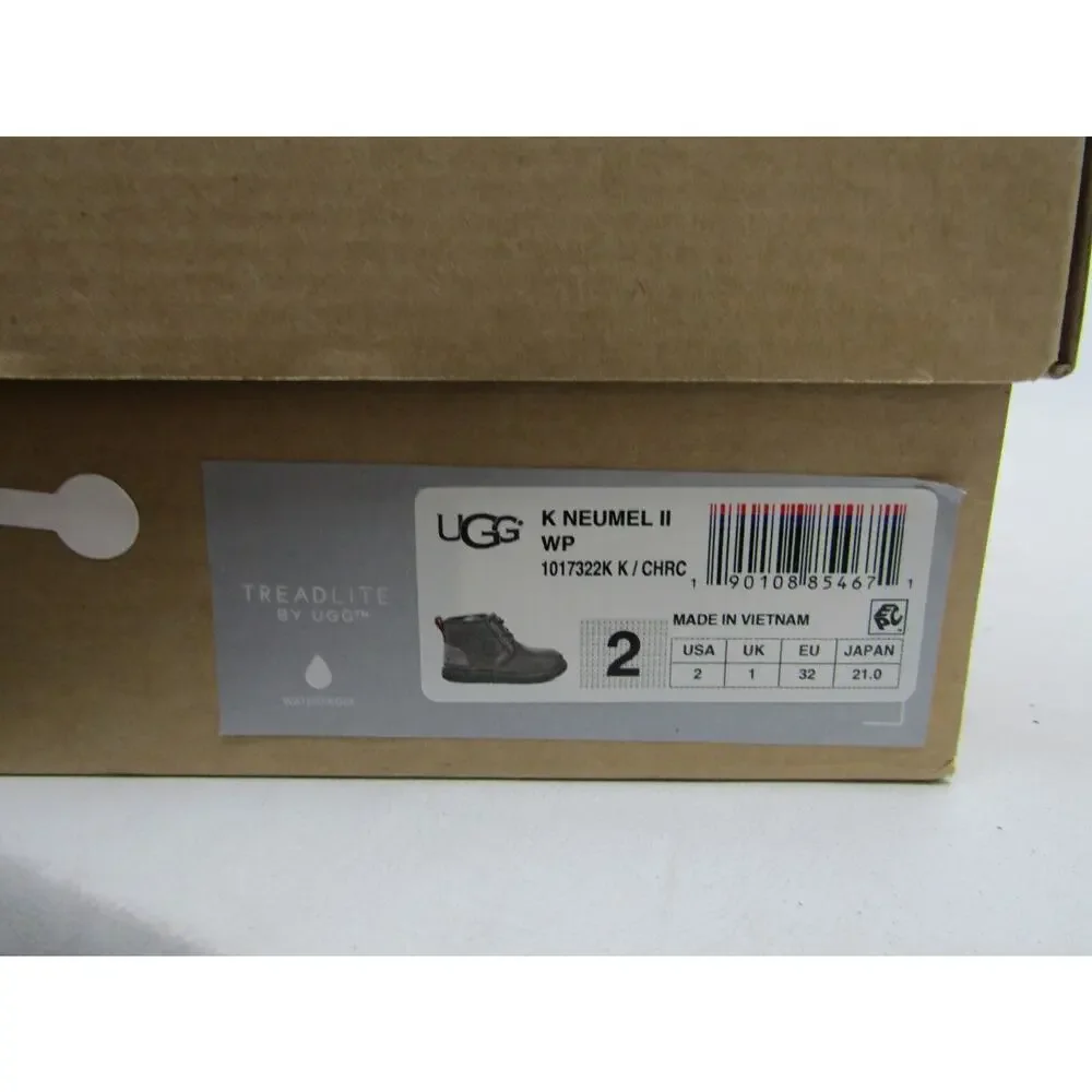UGG Neumel II Girls Youth Size 2 Charcoal Gray Lace Up Boots
